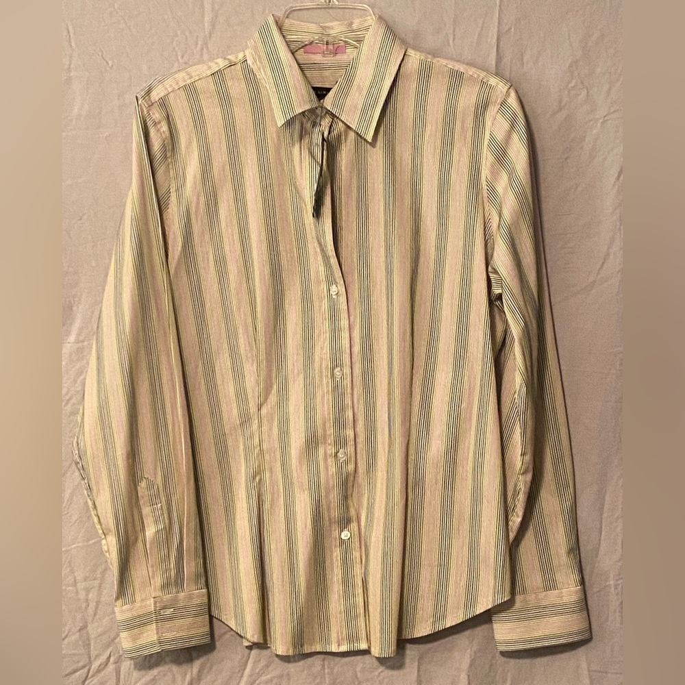 NWT The Limited Blouse/Shirt; Pink/Black Stripe/Large